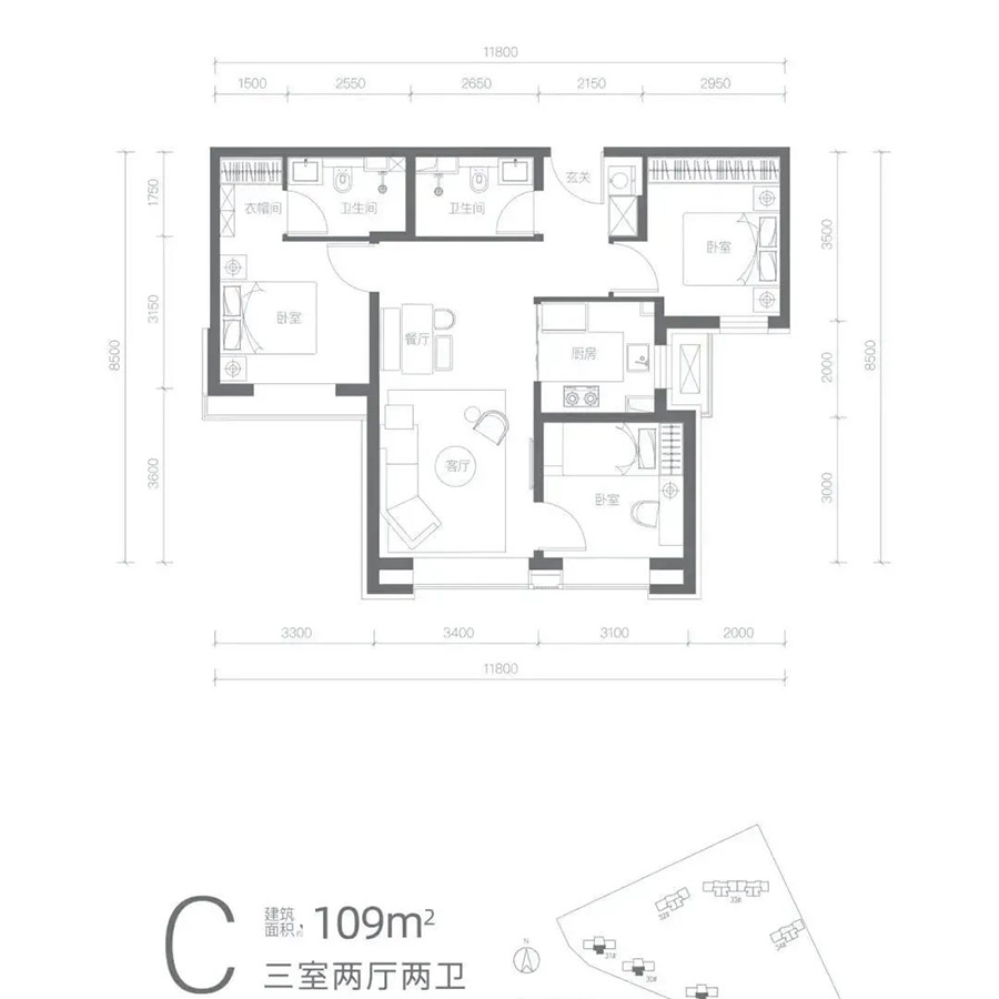 京投发展北熙区109㎡户型