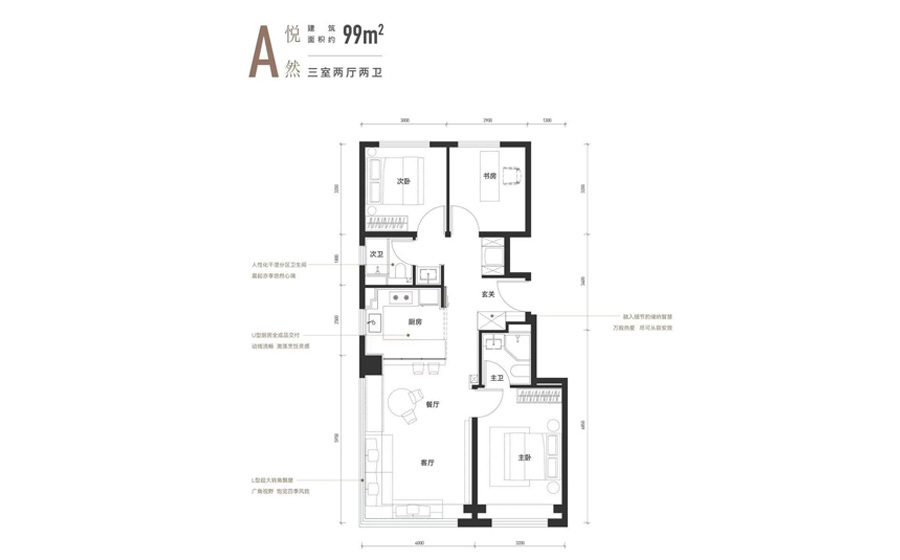 玺悦朝阳建面99平户型图