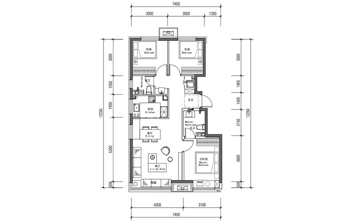 建面94㎡三居